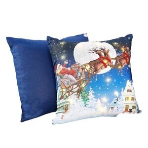 Home Reflections 18" Holiday Dec Pillows Santa and his Reindeers LED PILLOW /NEW